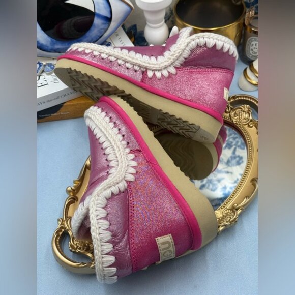 🆕 MOU 🧿 NWOT WOB Metallic & Glitter Pink Eskimo Ankle Boot, Sz EU 37 - Picture 11 of 13